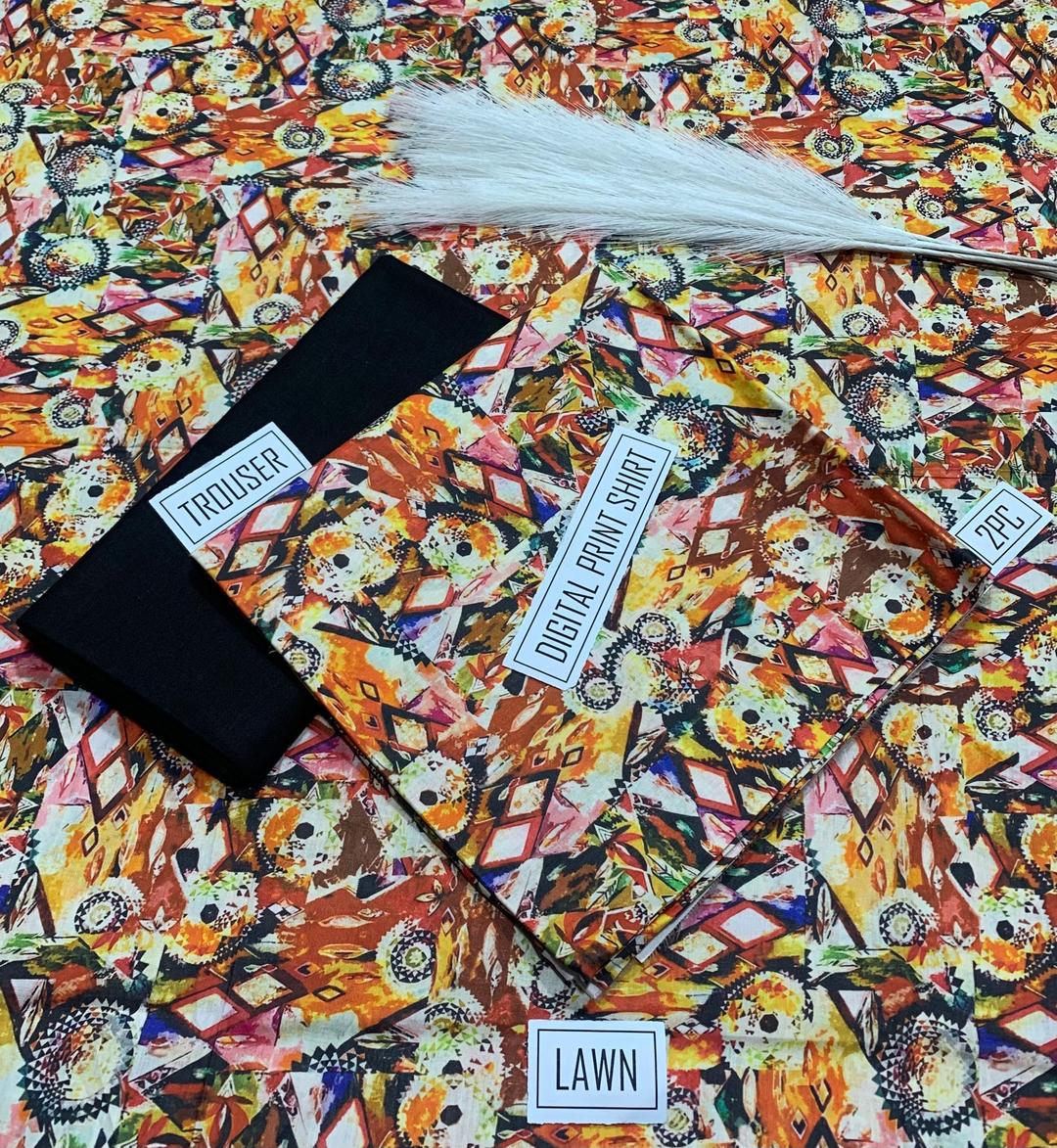 2 Pcs Women's Unstitched Digital Print Suit