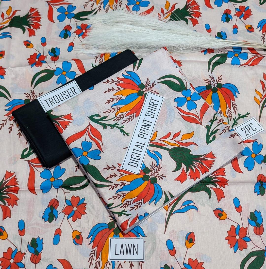 2 Pcs Women's Unstitched Digital Print Suit