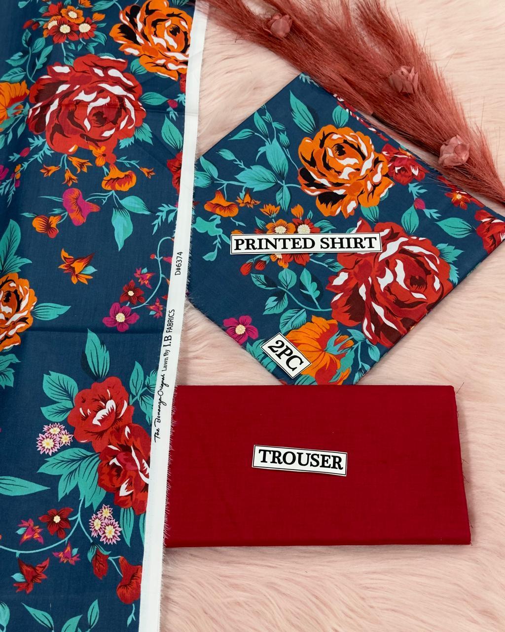 2 Pcs Women's Unstitched Digital Print Suit