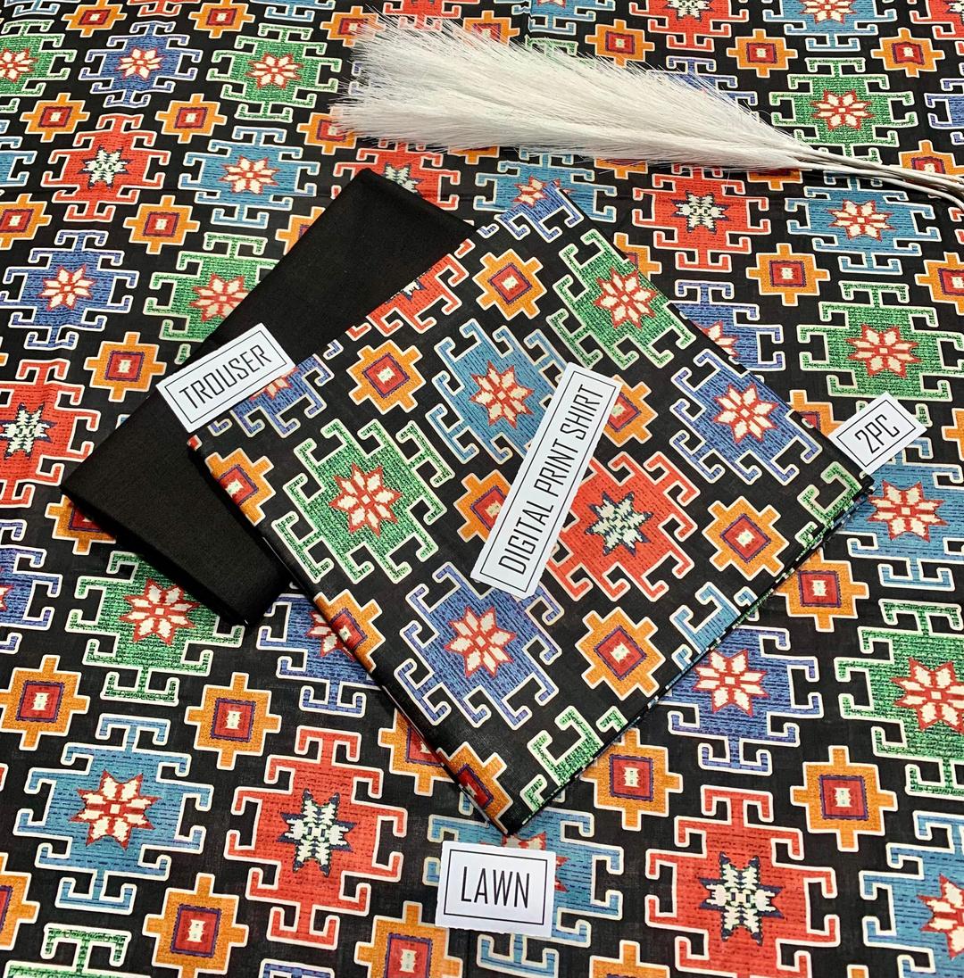 2 Pcs Women's Unstitched Digital Print Suit