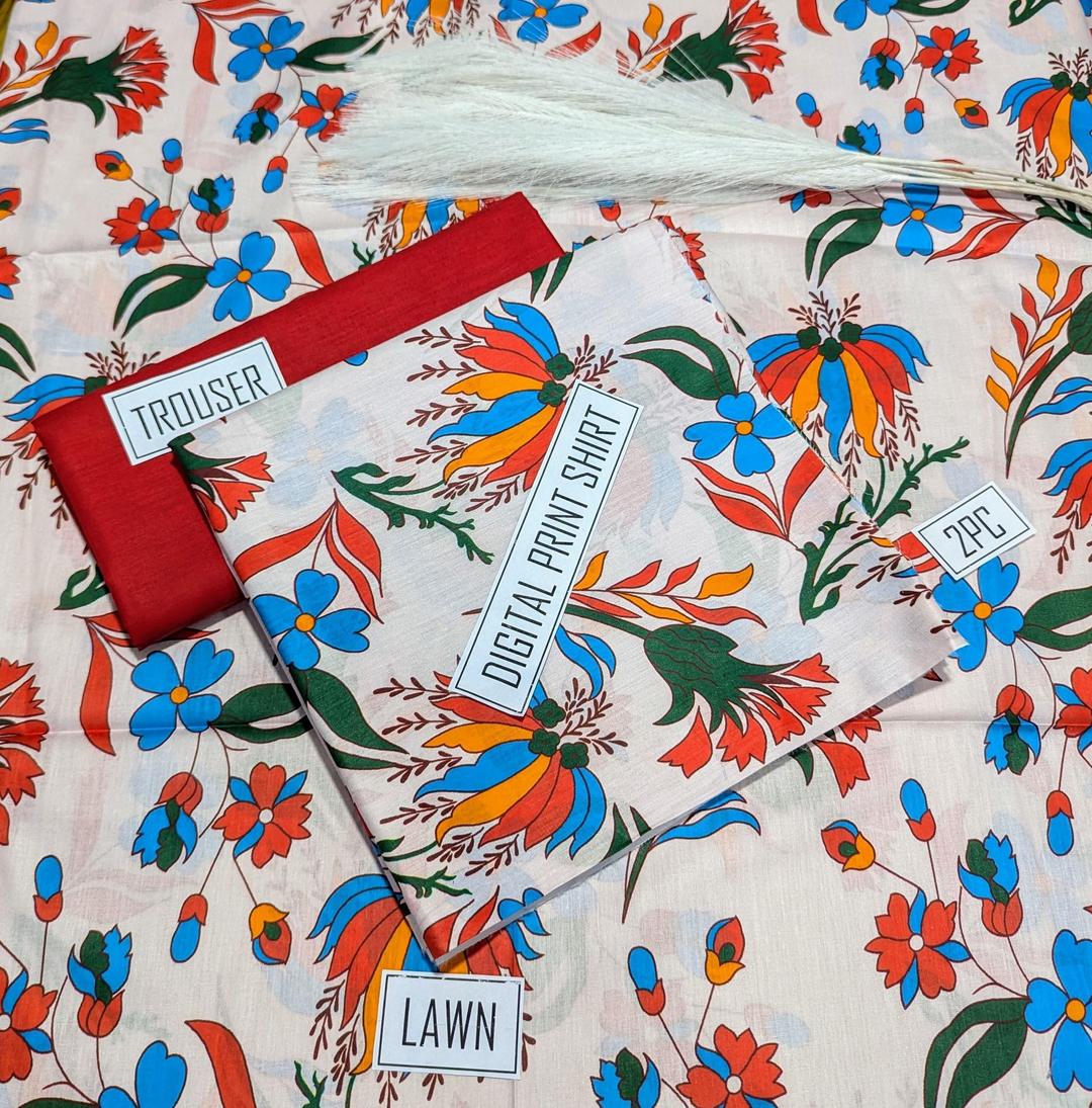 2 Pcs Women's Unstitched Digital Print Suit