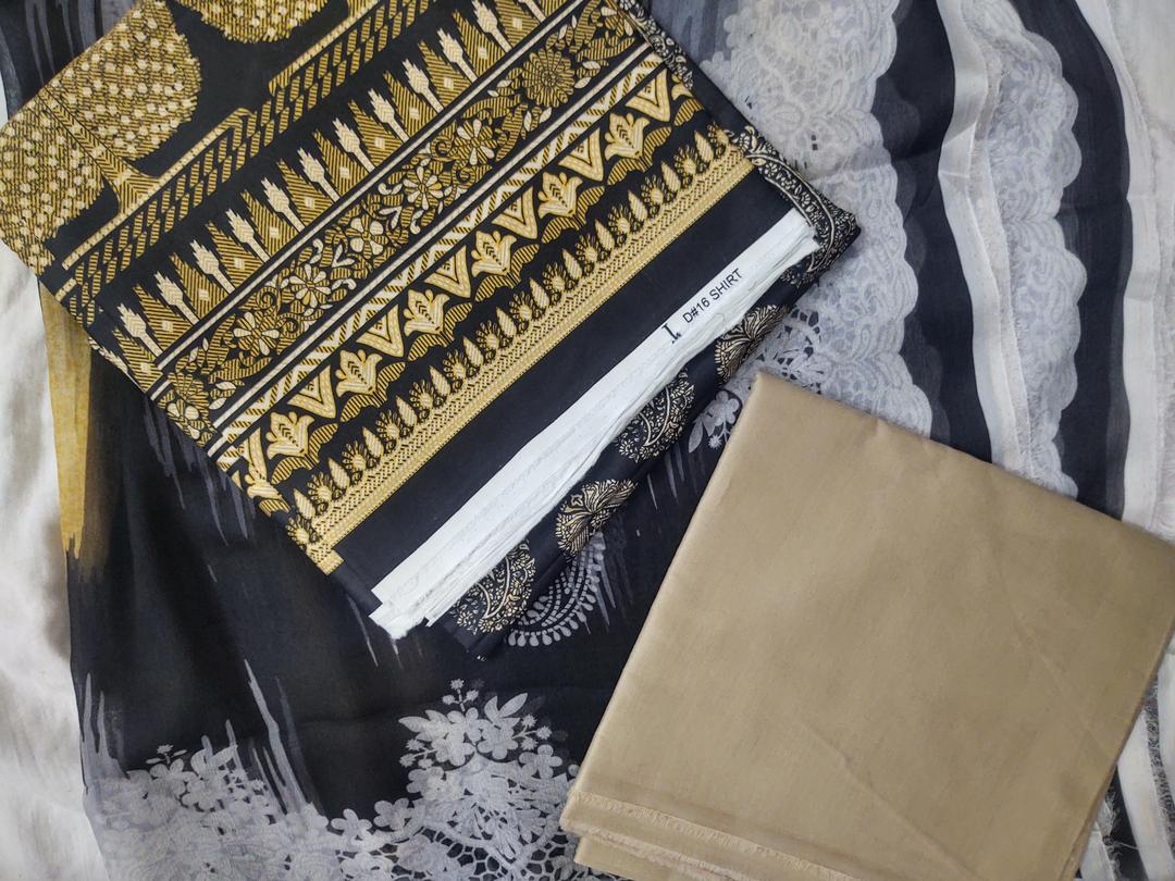 3 Pcs Women's Unstitched Printed Suit