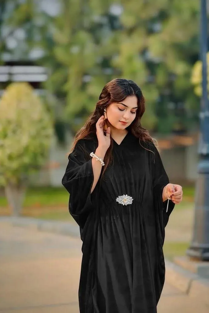 1 Pc Women's Stitched Velvet Plain Kaftan