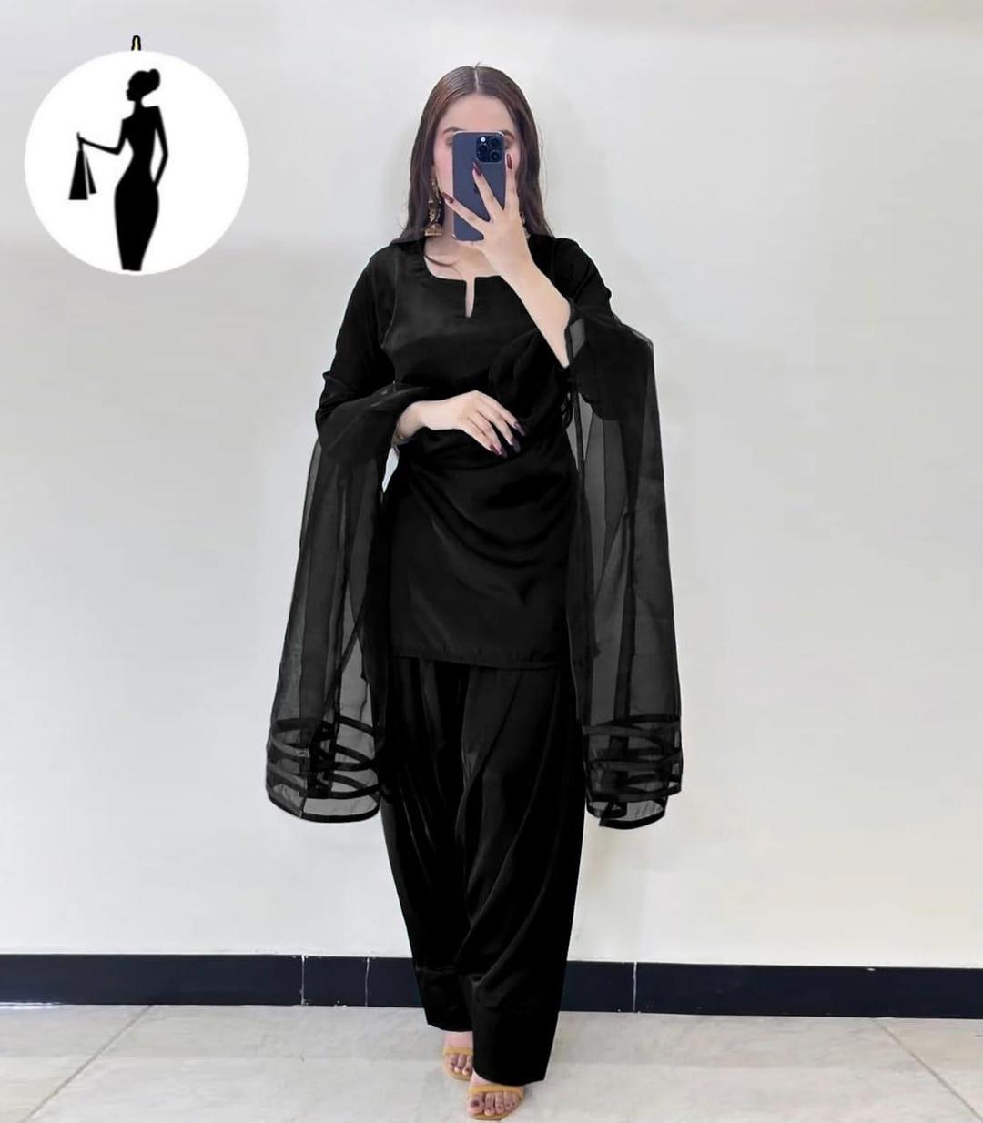 3 Pcs Women's Stitched Plain Suit