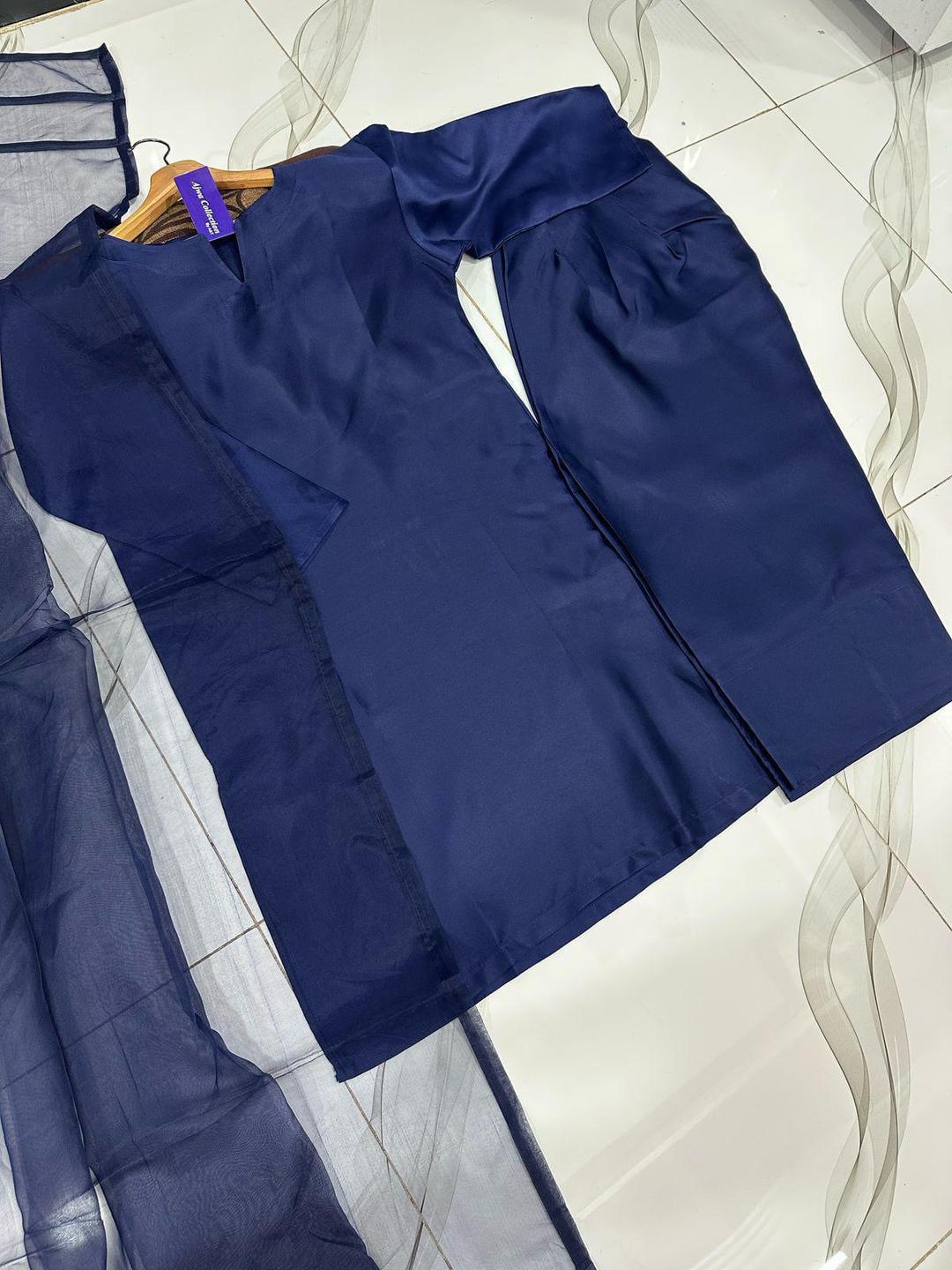 3 Pcs Women's Stitched Plain Suit V Neck Plain Shirt With Long Flare Orignal Farshi Shalwar And Dupatta