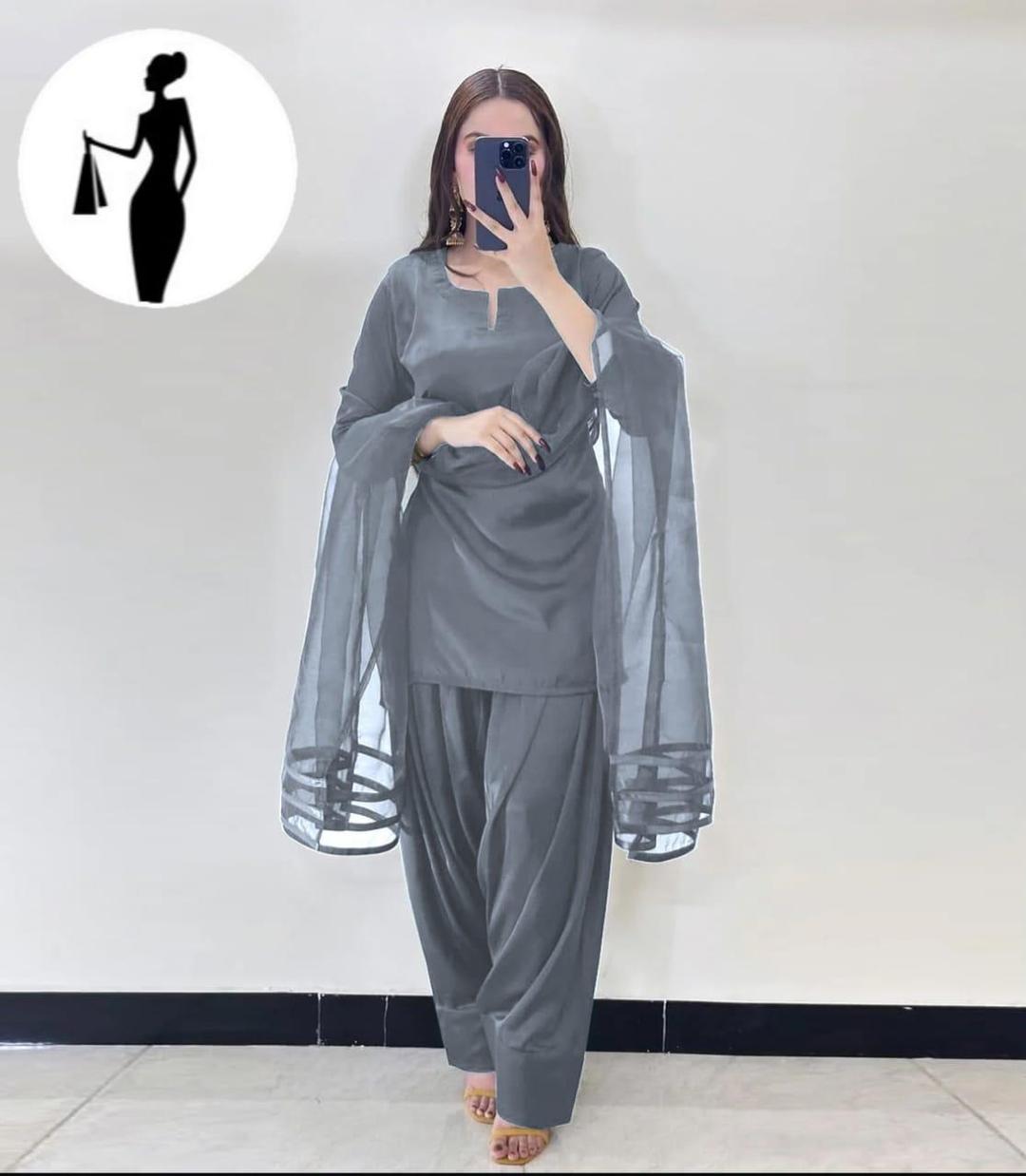 3 Pcs Women's Stitched Plain Suit