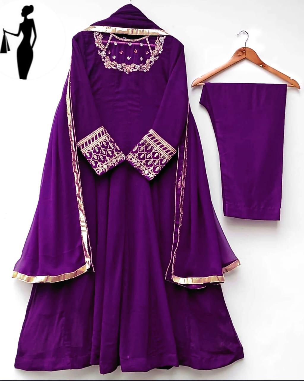 3 Pcs Women's Stitched Embroidered Suit