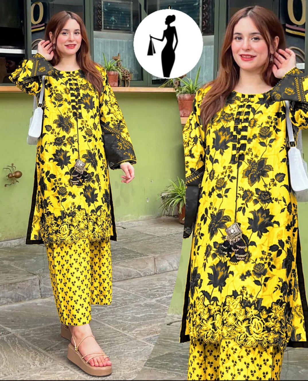 3 Pcs Women's Stitched Printed Suit