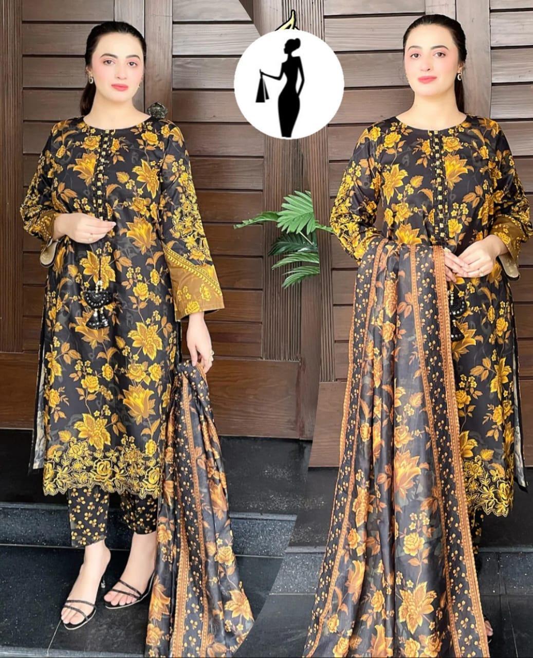 3 Pcs Women's Stitched Printed Suit