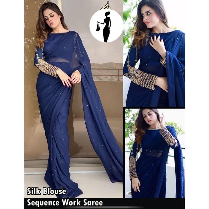 3 Pcs Women's Stitched Sequins Embroidered Suit