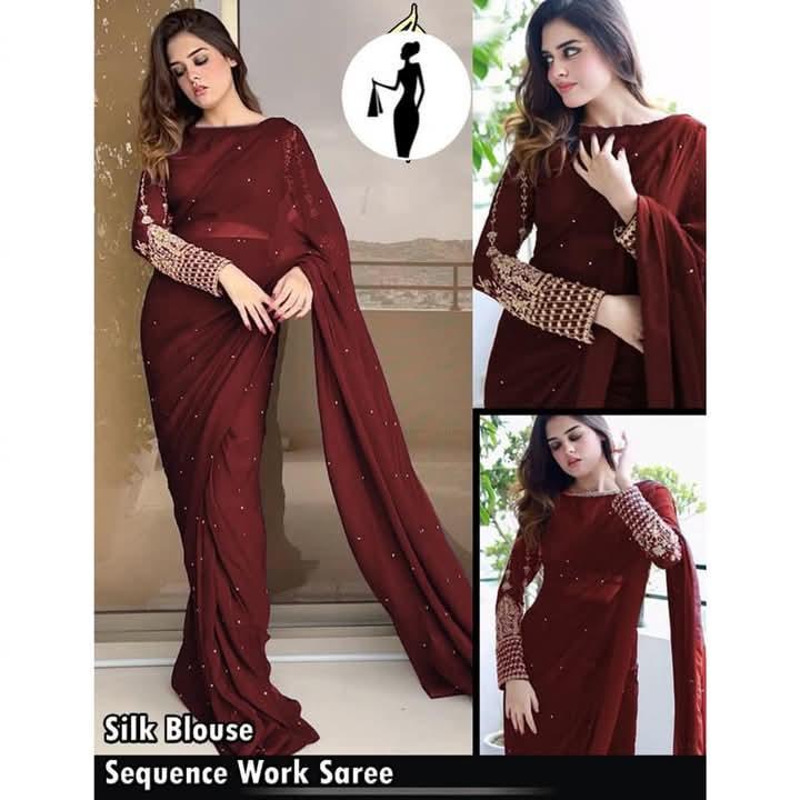 3 Pcs Women's Stitched Sequins Embroidered Suit