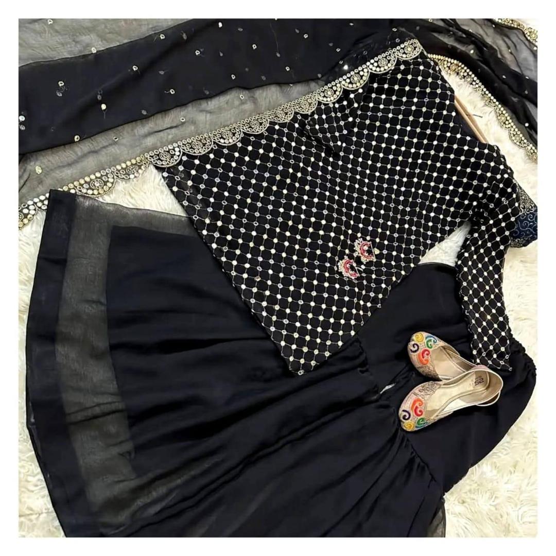 3 Pcs Women's Stitched Mirror Work Suit