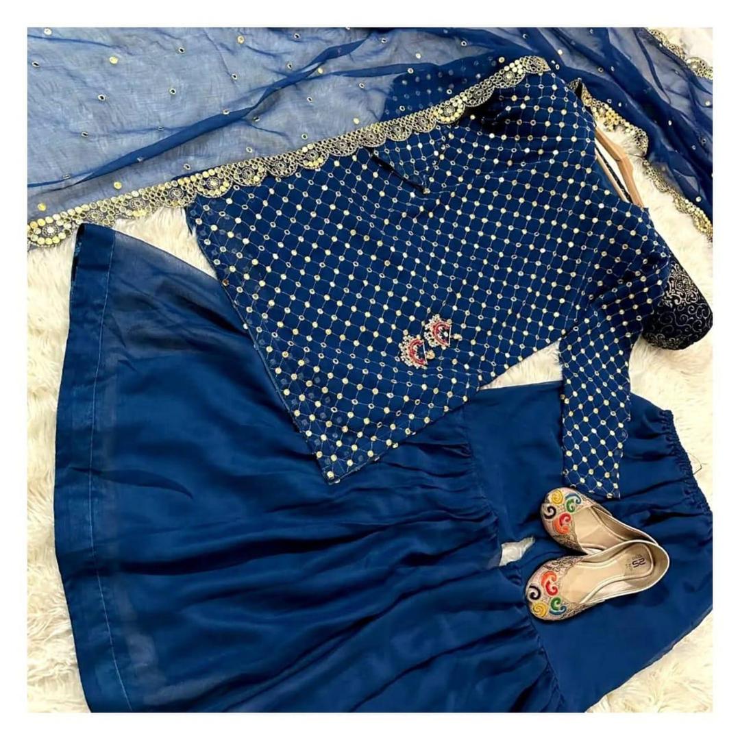 3 Pcs Women's Stitched Mirror Work Suit