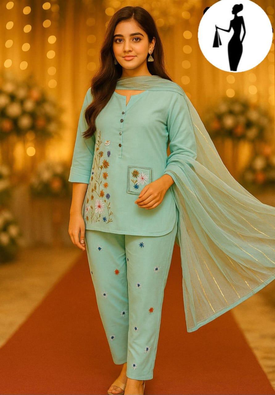 3 Pcs Women's Stitched Embroidered Suit