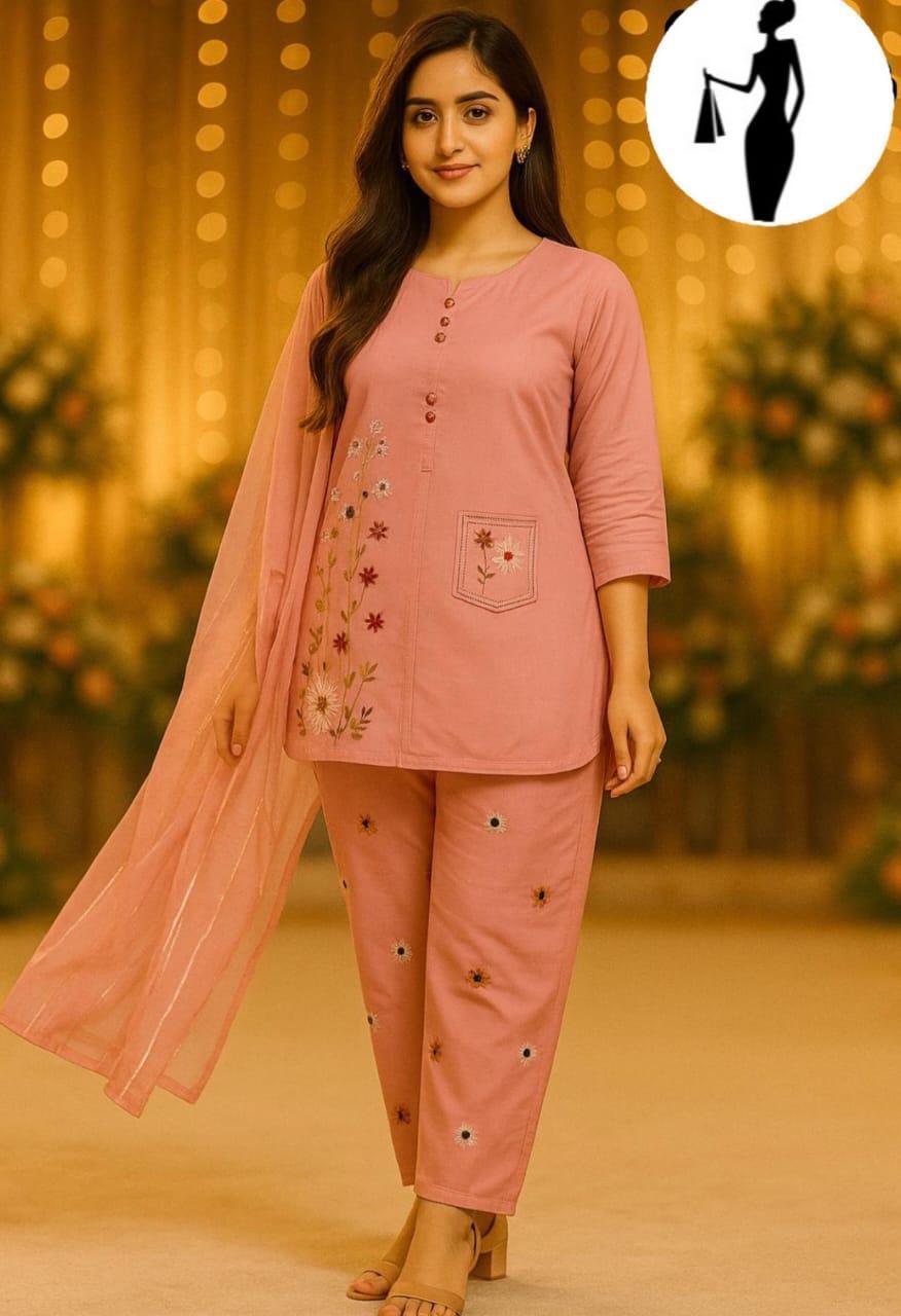 3 Pcs Women's Stitched Embroidered Suit