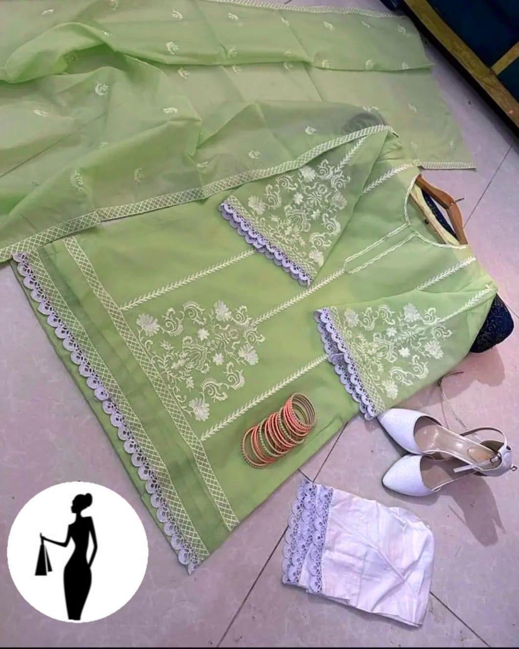 3 Pcs Women's Stitched Embroidered Suit