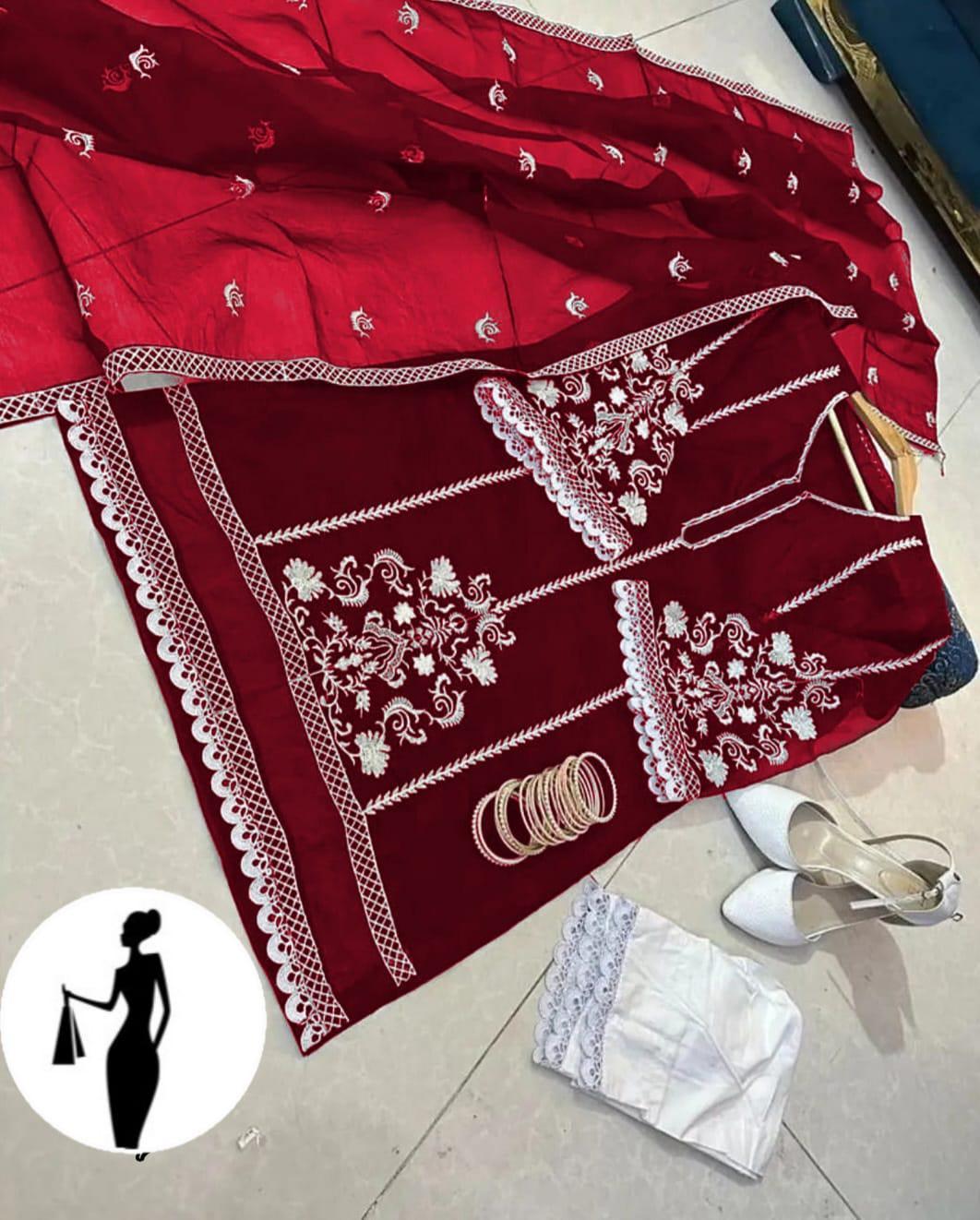 3 Pcs Women's Stitched Embroidered Suit