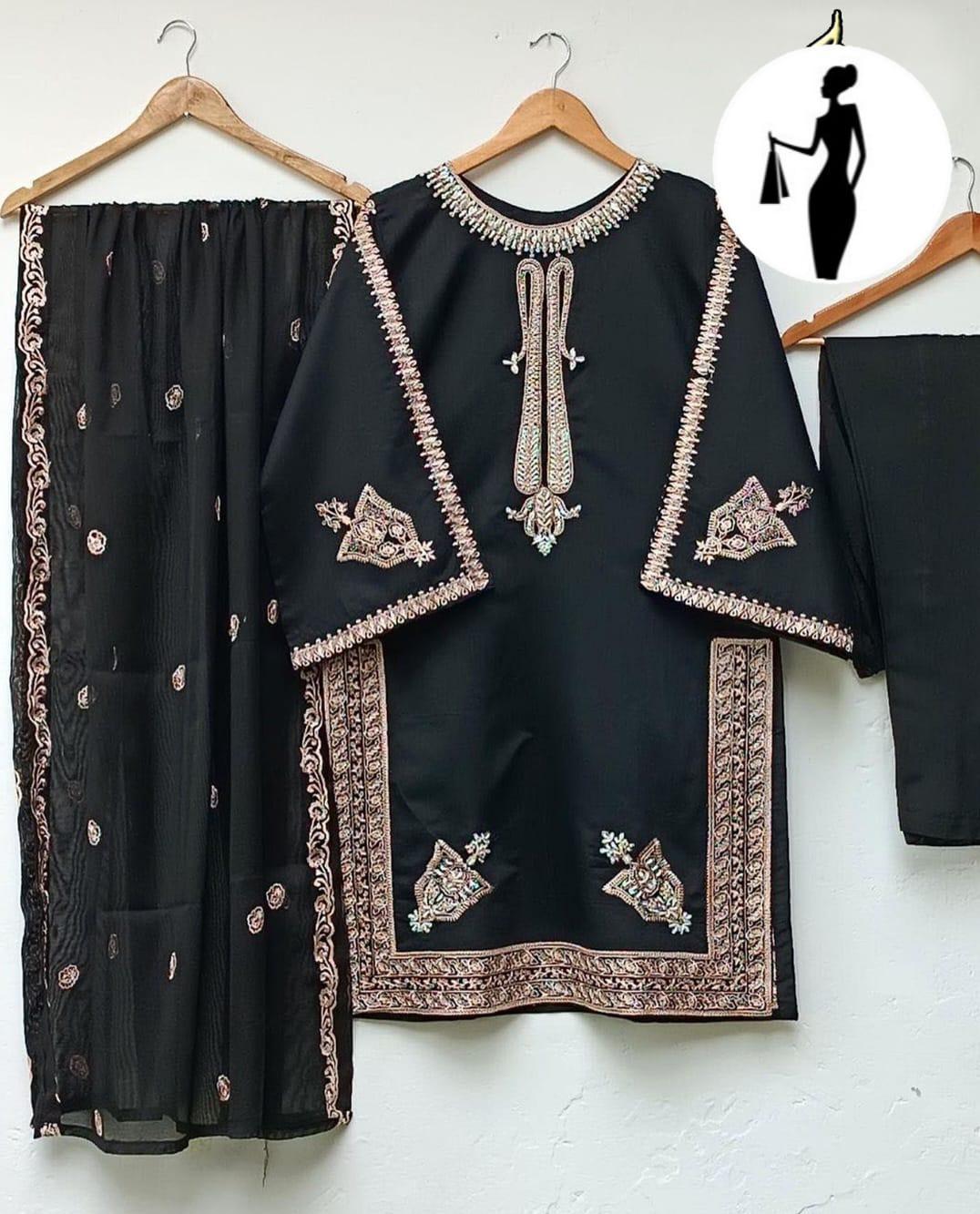 3 Pcs Women's Stitched Embroidered Suit