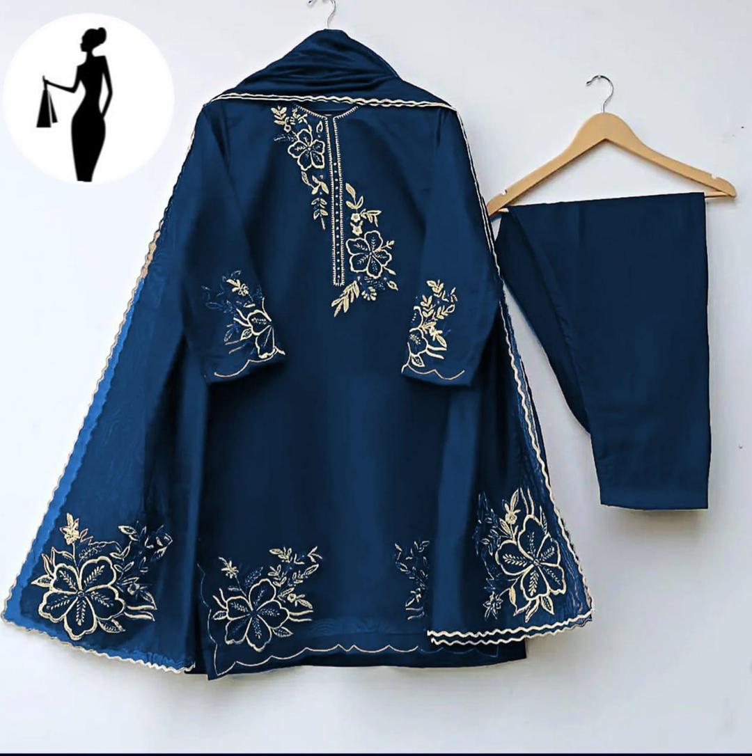 3 Pcs Women's Stitched Embroidered Suit