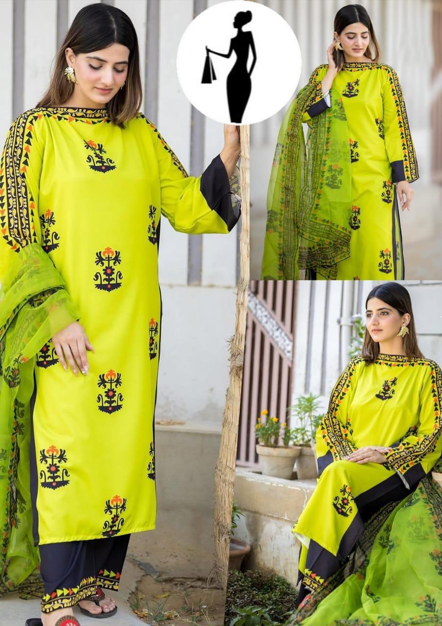 3 Pcs Women's Stitched Printed Suit