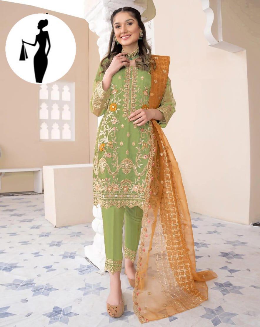 3 Pcs Women's Stitched Embroidered Suit