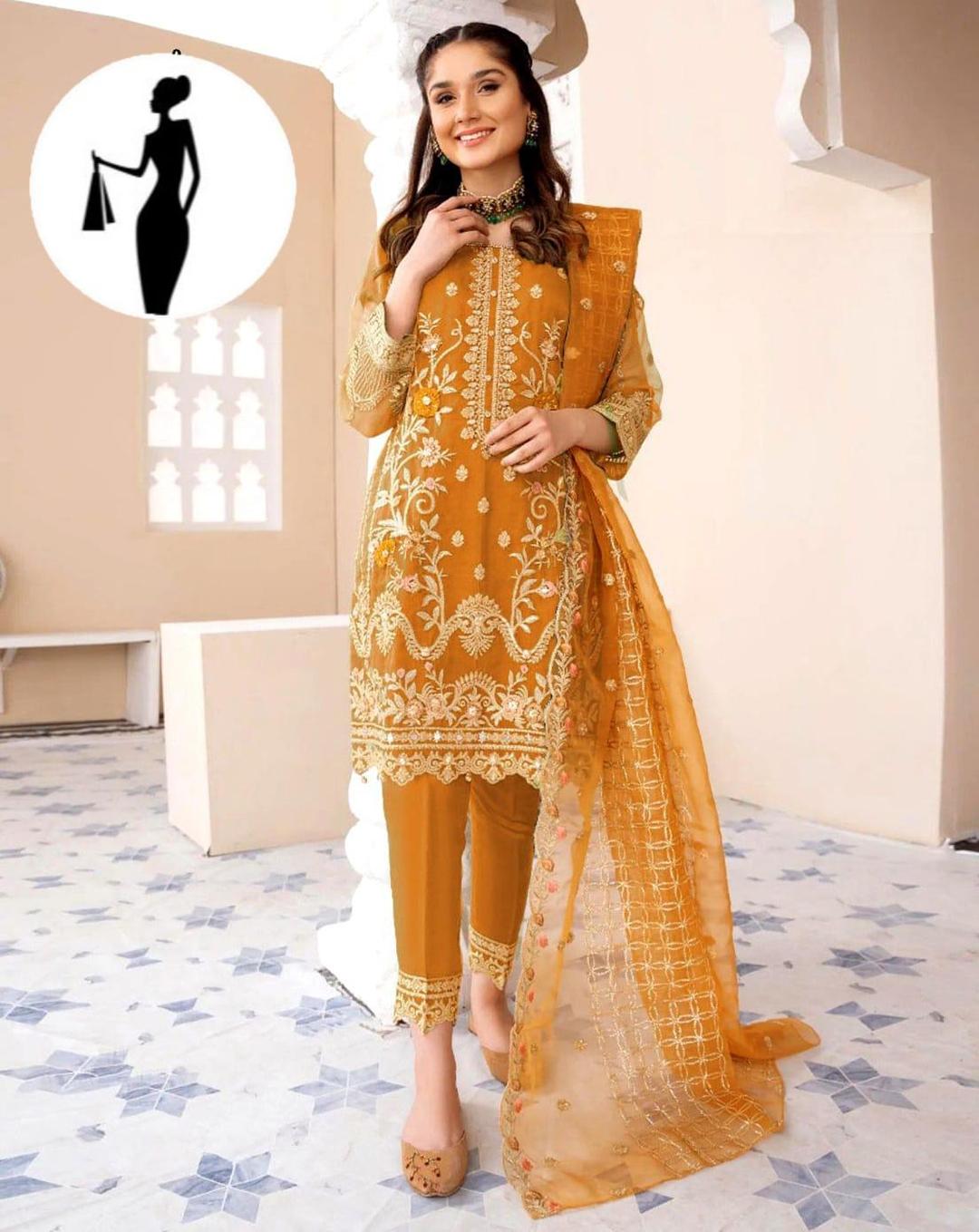3 Pcs Women's Stitched Embroidered Suit