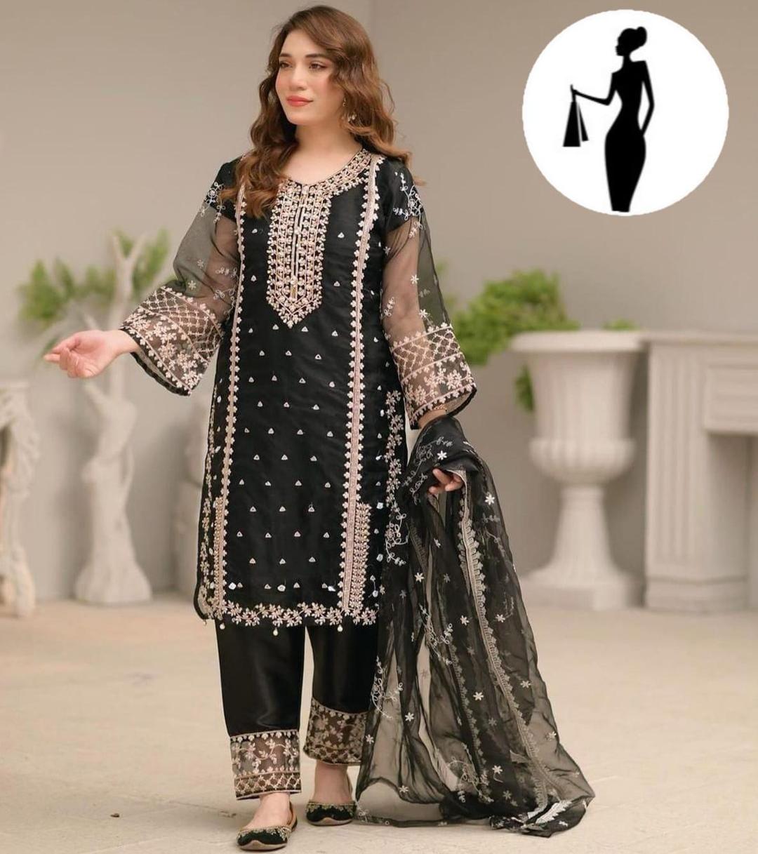 3 Pcs Women's Stitched Embroidered Suit