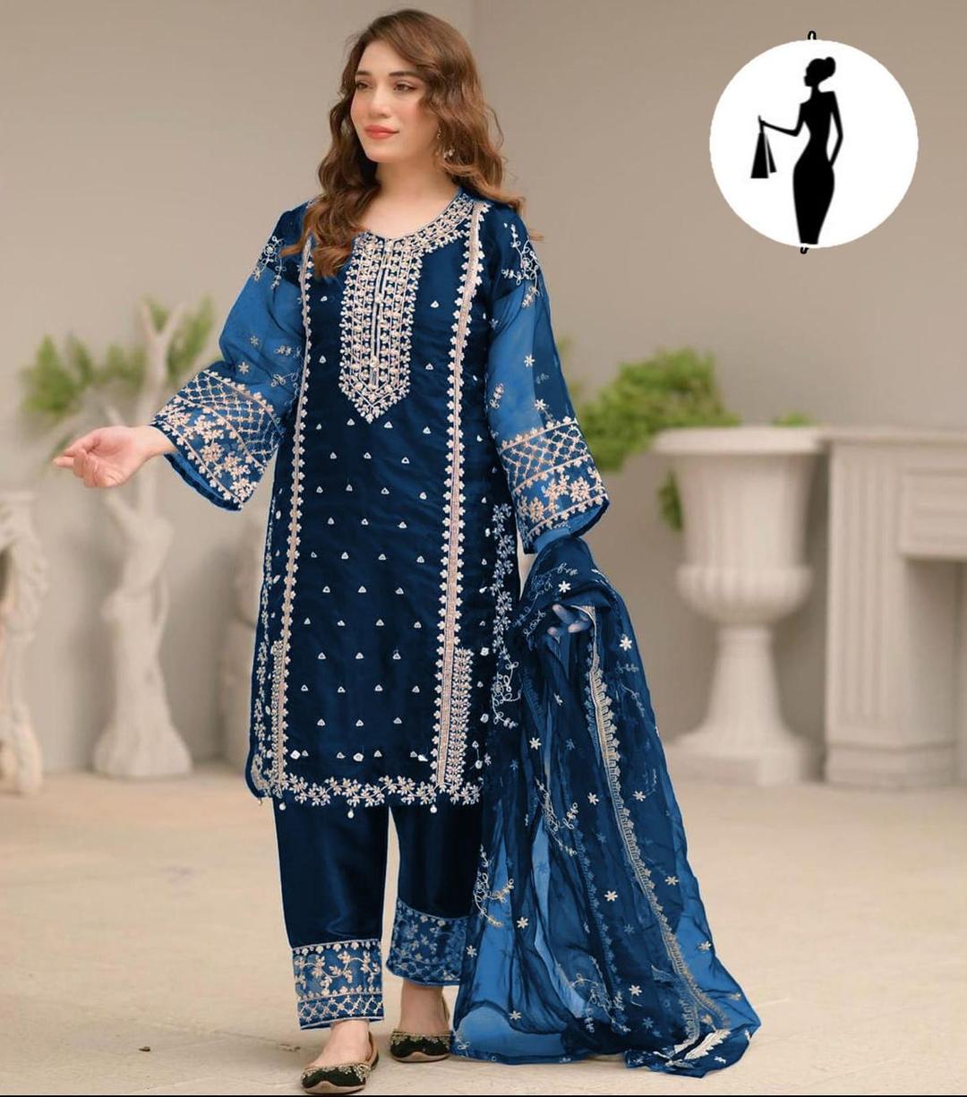 3 Pcs Women's Stitched Embroidered Suit