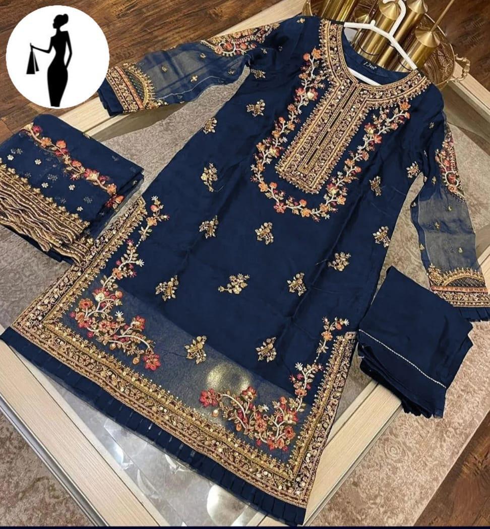 3 Pcs Women's Stitched Embroidered Suit