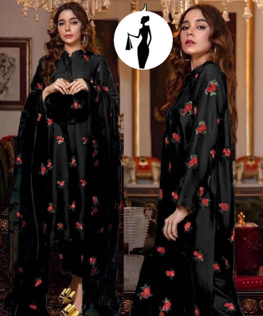 3 Pcs Women's Stitched Shamoz Silk Embroidered Suit