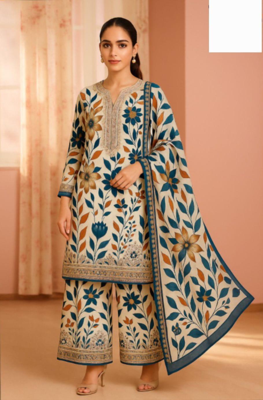 3 Pcs Women's Stitched Lawn Sequins Embroidered Suit