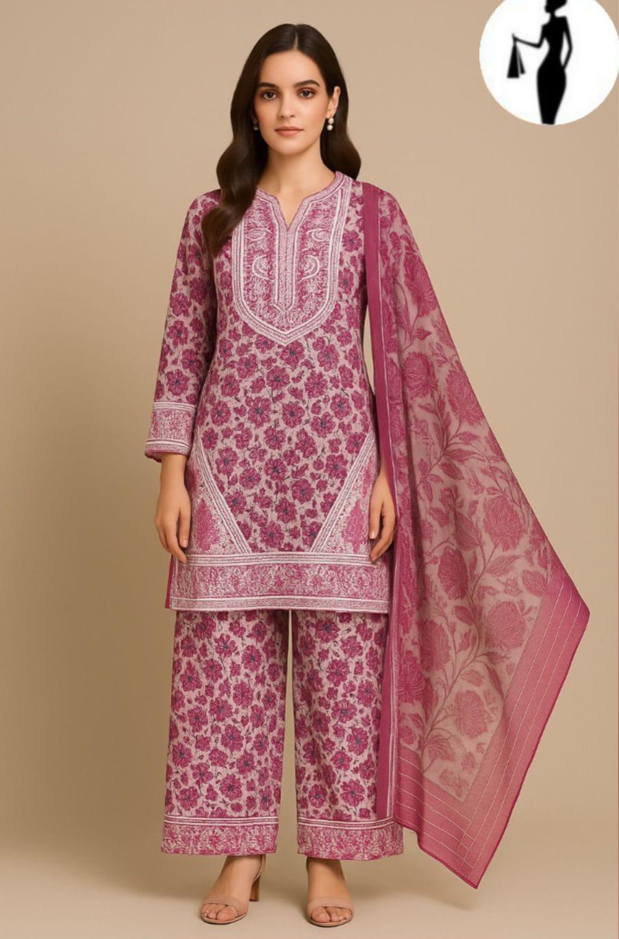 3 Pcs Women's Stitched Lawn Sequins Embroidered Suit