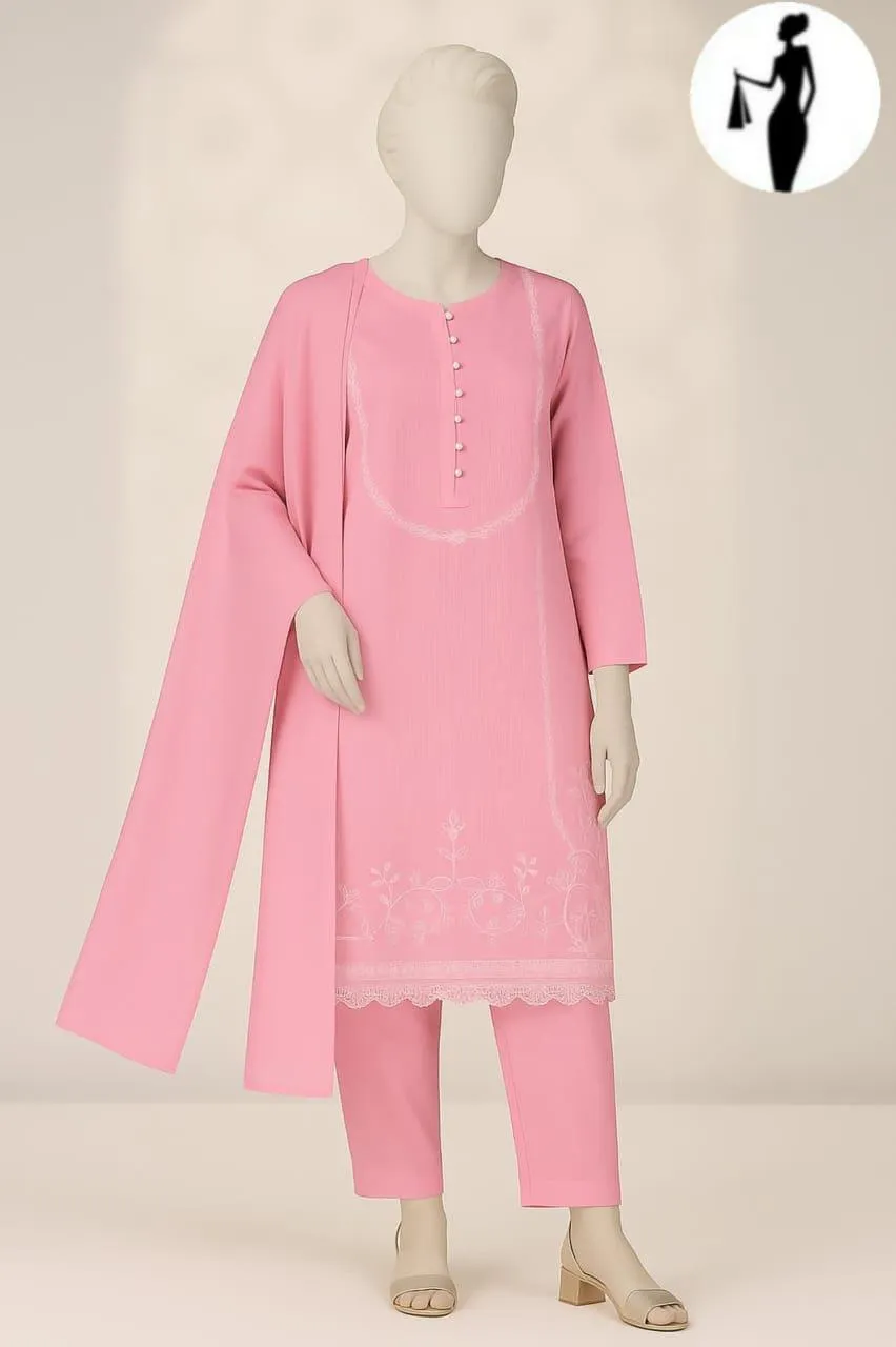 3 Pcs Women's Stitched Cotton Embroidered Suit