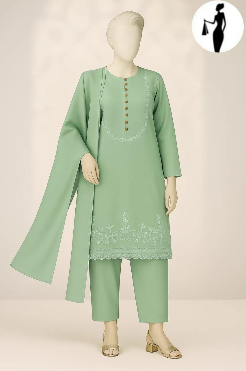 3 Pcs Women's Stitched Cotton Embroidered Suit