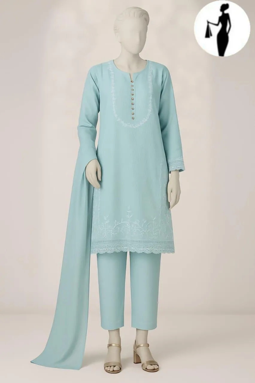 3 Pcs Women's Stitched Cotton Embroidered Suit