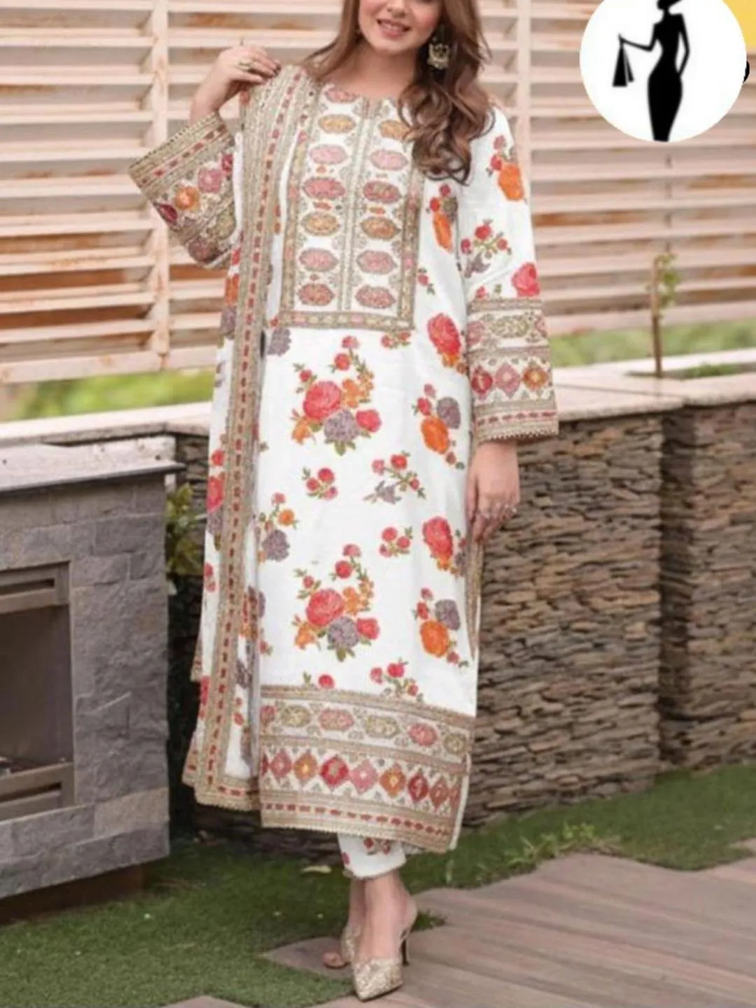 3 Pcs Women's Stitched Dobby Lawn Sequins Embroidered Suit