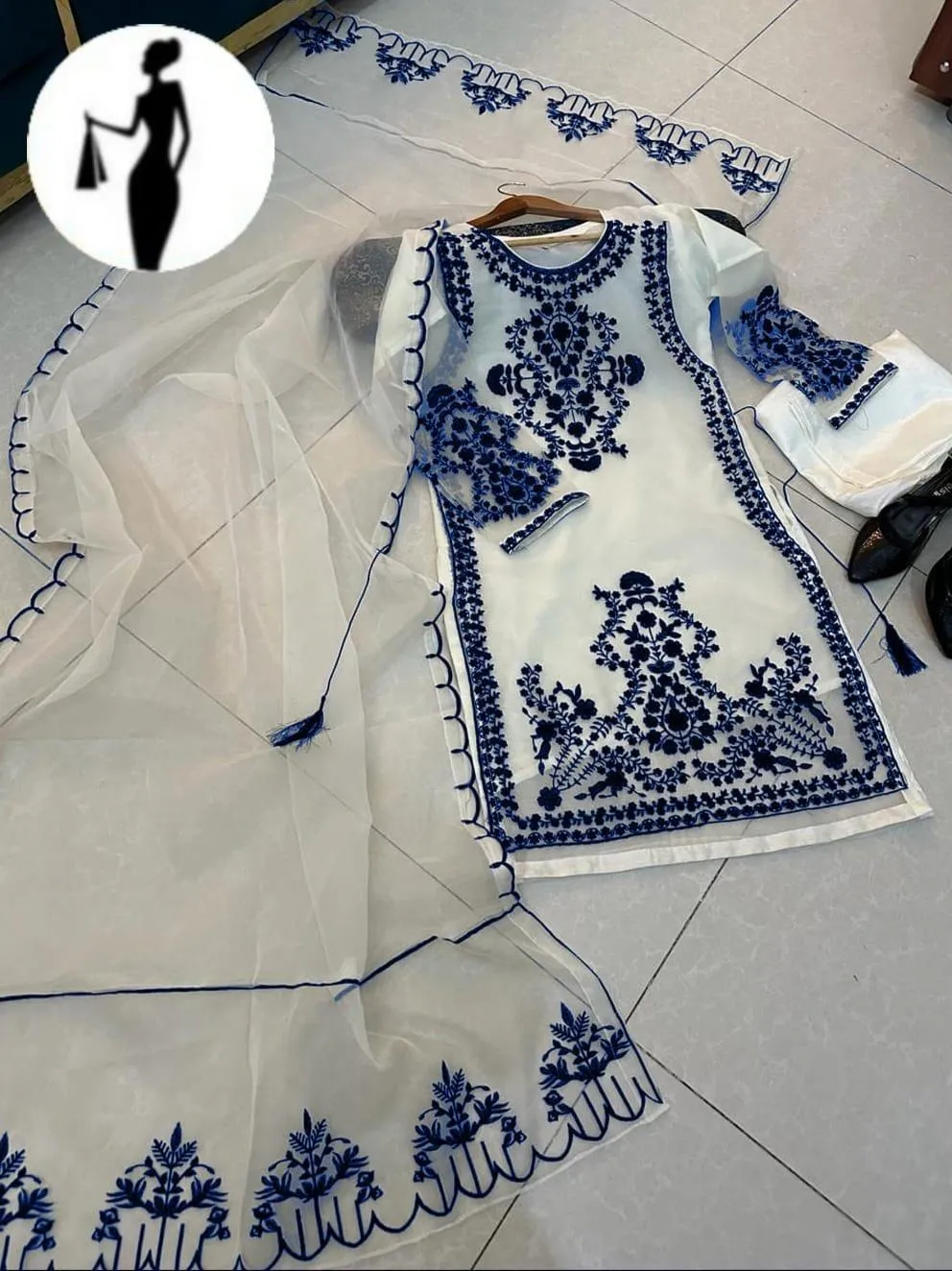 3 Pcs Women's Stitched Organza Embroidered Suit