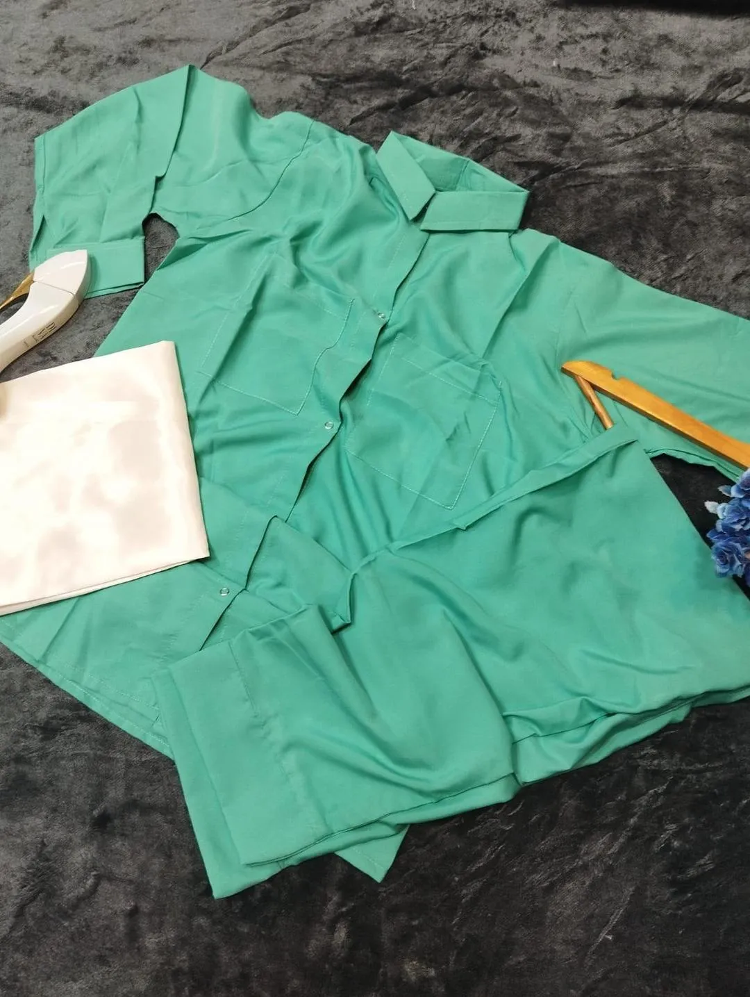 3 Pcs Women's Stitched Georgette Plain Gown Suit