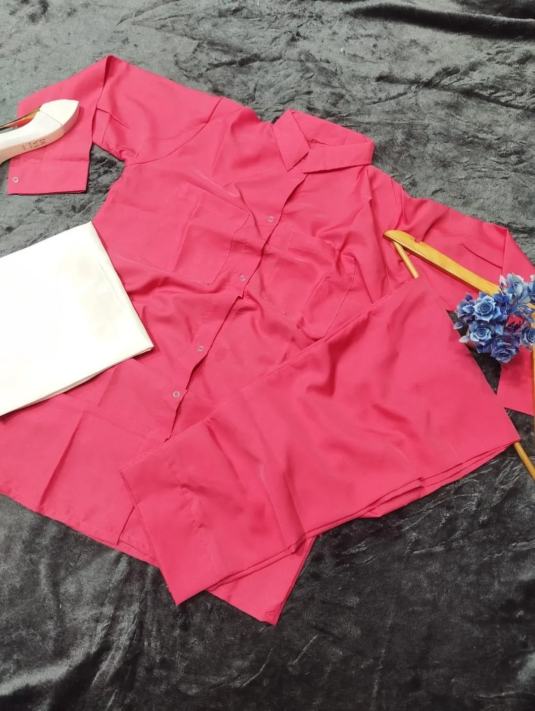 3 Pcs Women's Stitched Georgette Plain Gown Suit