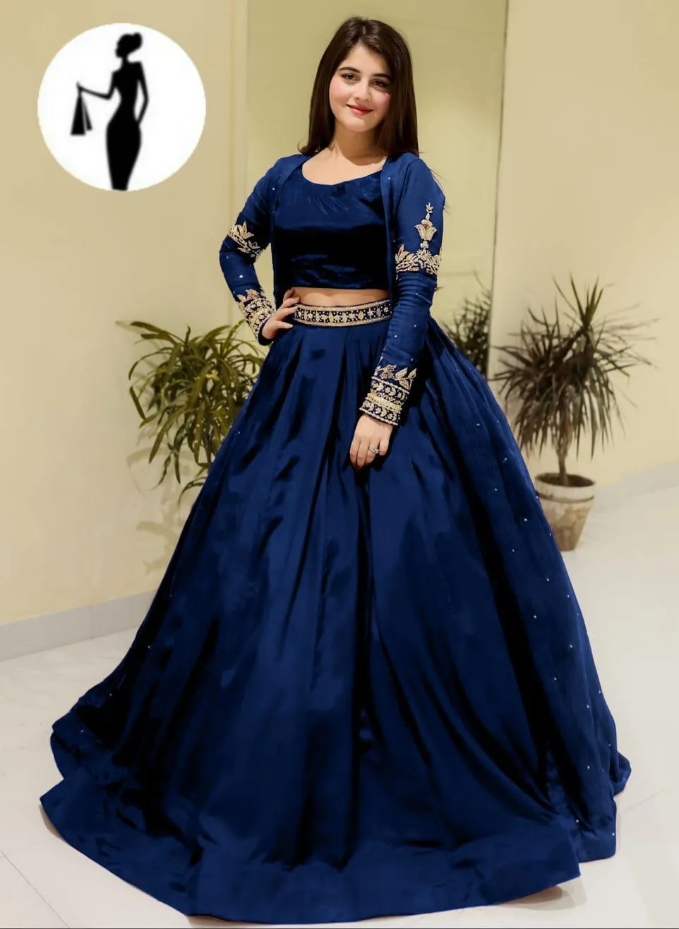 3 Pcs Women's Stitched Shamoz Silk Plain Gown Suit