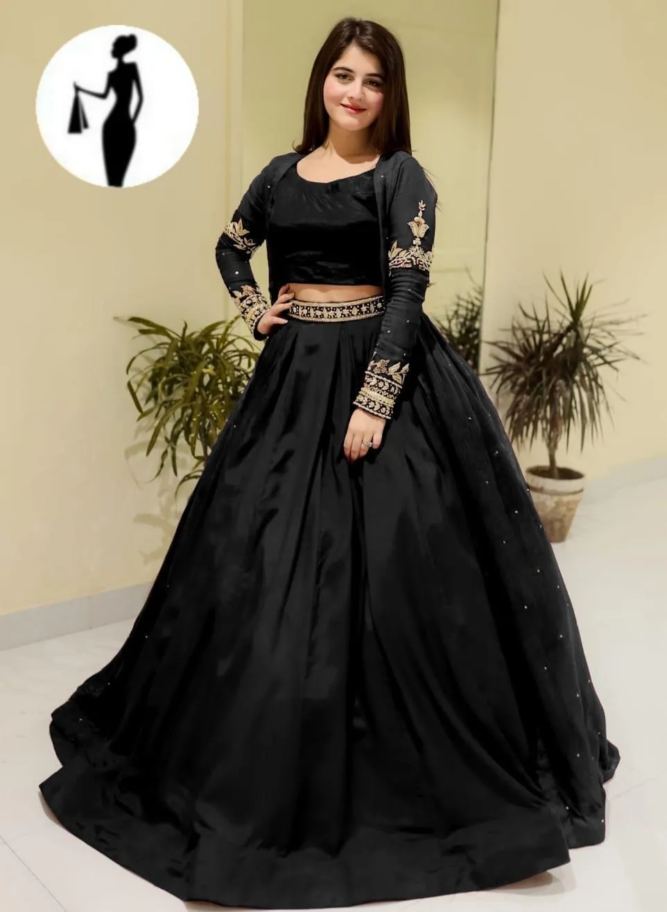 3 Pcs Women's Stitched Shamoz Silk Plain Gown Suit