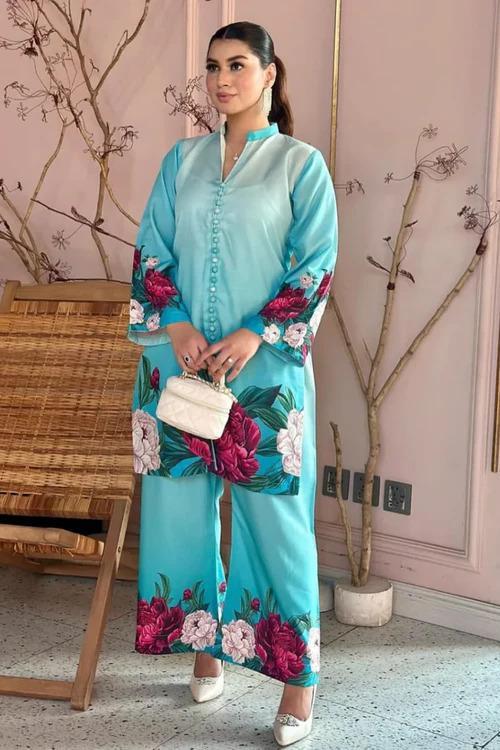 2 Pcs Women's Stitched Printed Shirt And Trouser