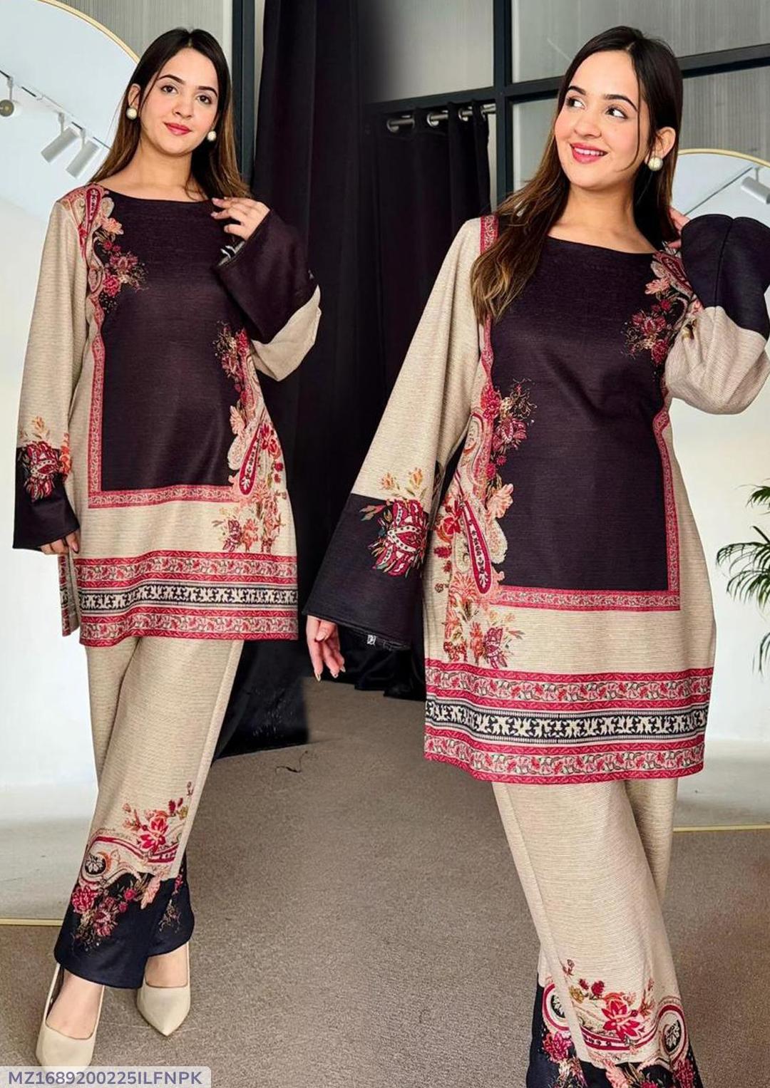 2 Pcs Women's Stitched Printed Co-Ord Set Front And Back Allover Digital Printed Cord Set