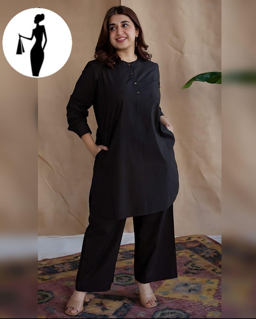 2 Pcs Women's Stitched Plain Shirt And Trouser