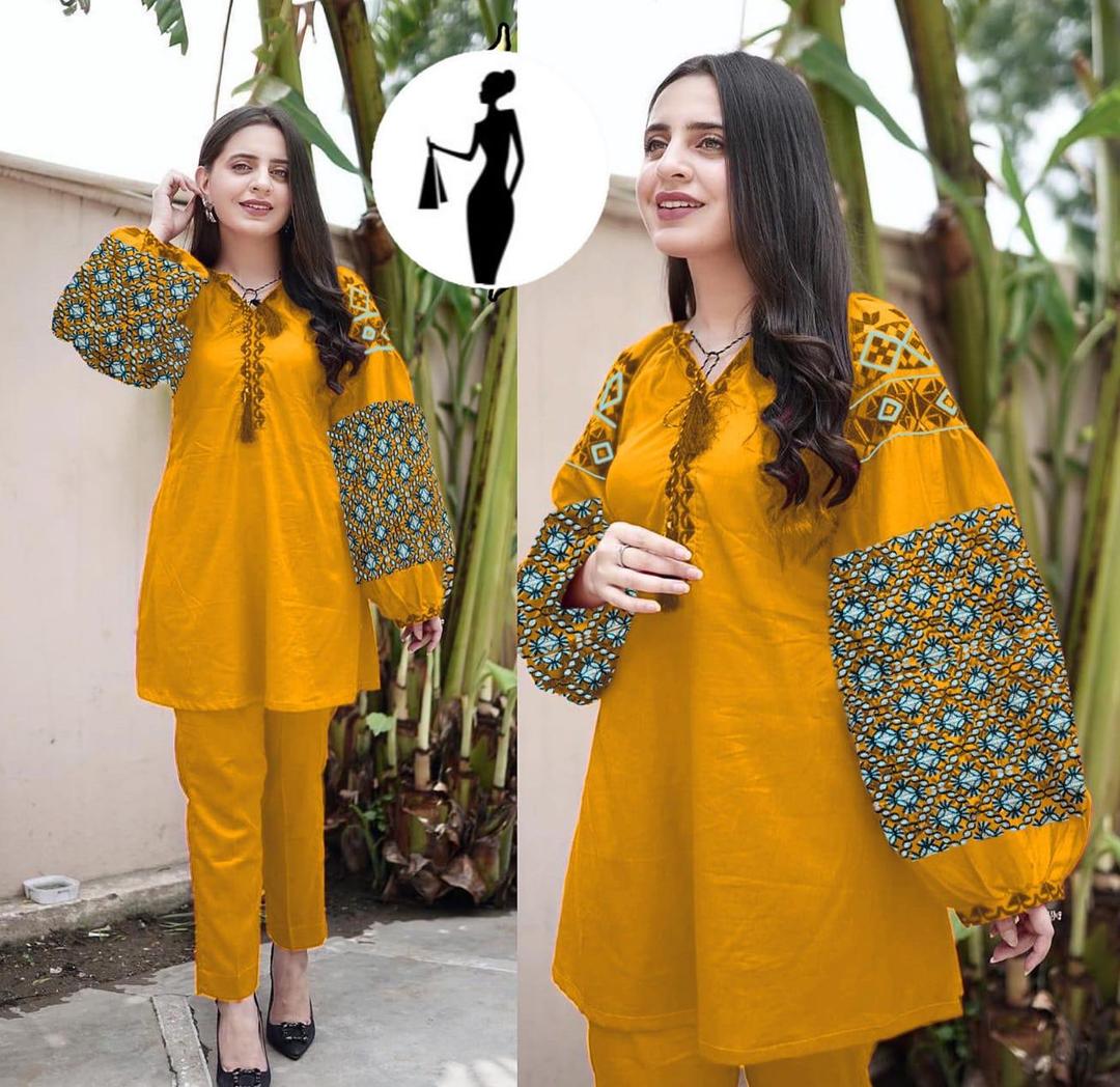 2 Pcs Women's Stitched Embroidered Shirt And Trouser