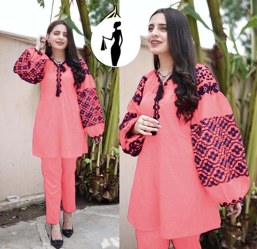 2 Pcs Women's Stitched Embroidered Shirt And Trouser