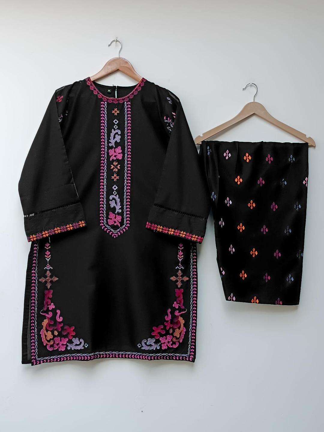 2 Pcs Women's Stitched Embroidered Shirt And Trouser