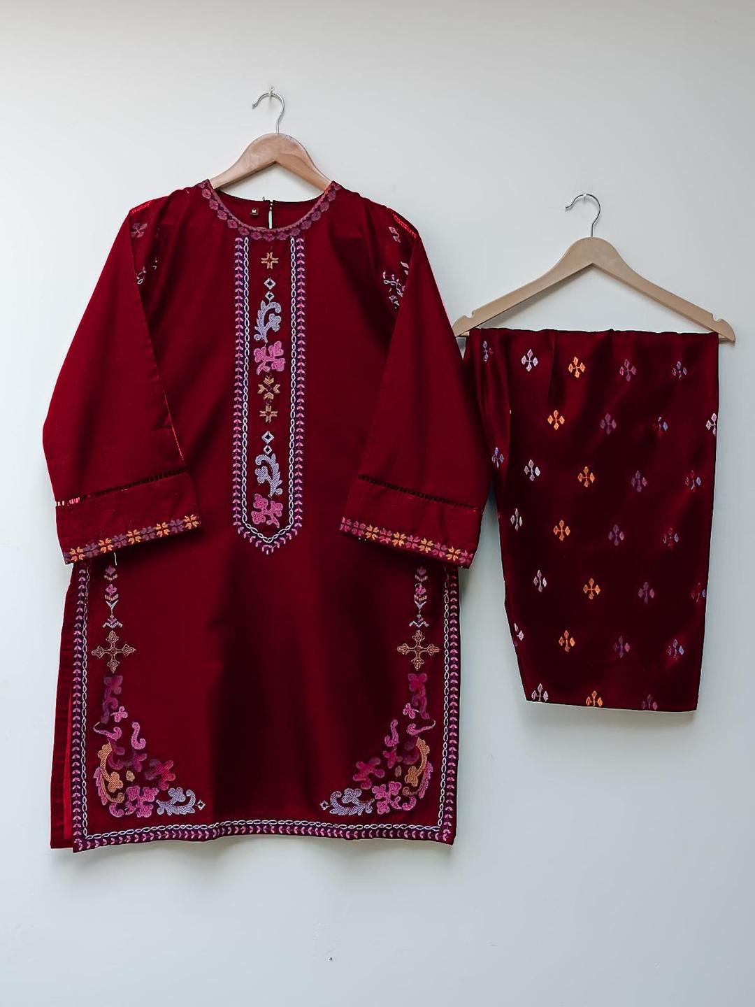 2 Pcs Women's Stitched Embroidered Shirt And Trouser