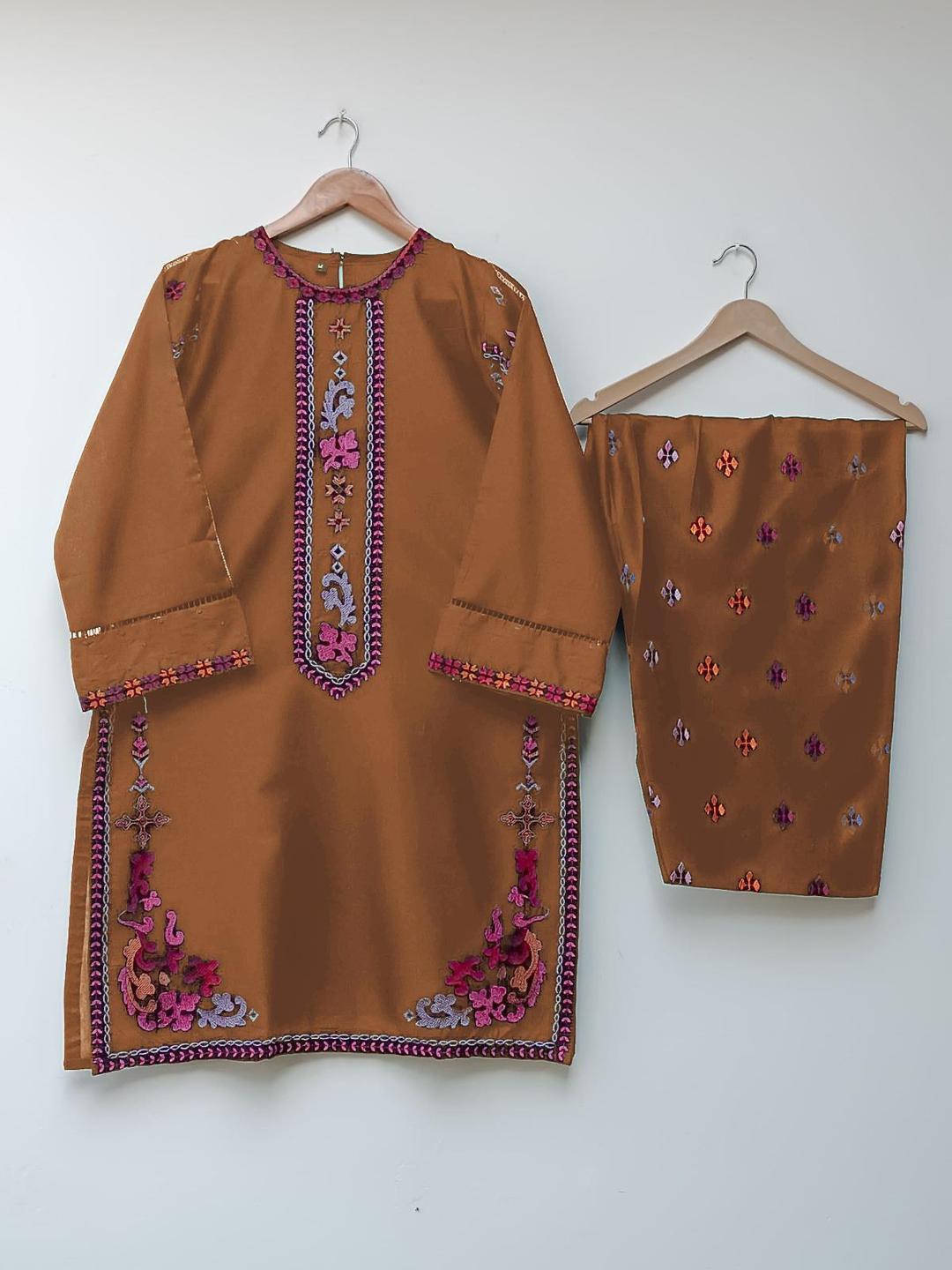 2 Pcs Women's Stitched Embroidered Shirt And Trouser