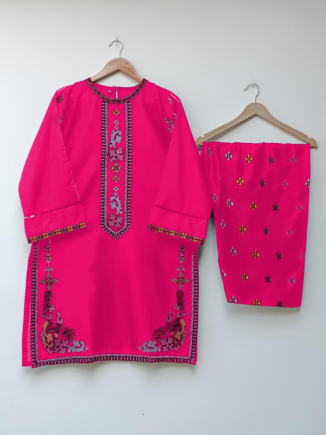 2 Pcs Women's Stitched Embroidered Shirt And Trouser